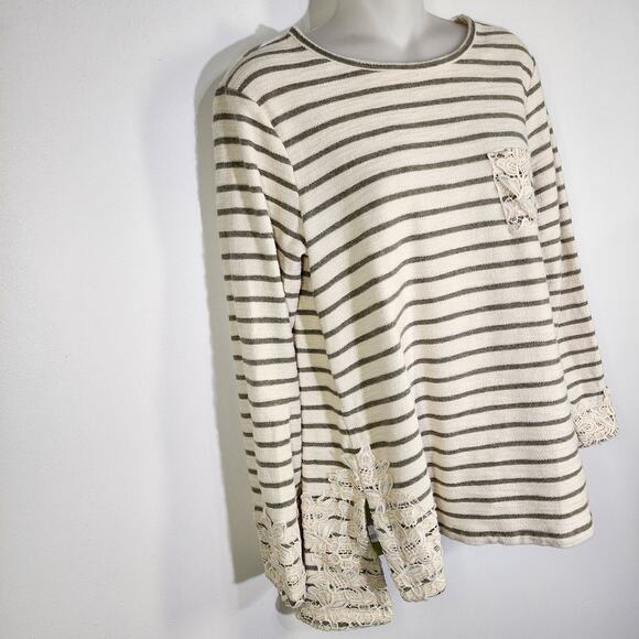 Matilda Jane Womens Classic With A Twist Top Medium Boho Cream Stripe Crochet - Picture 4 of 11